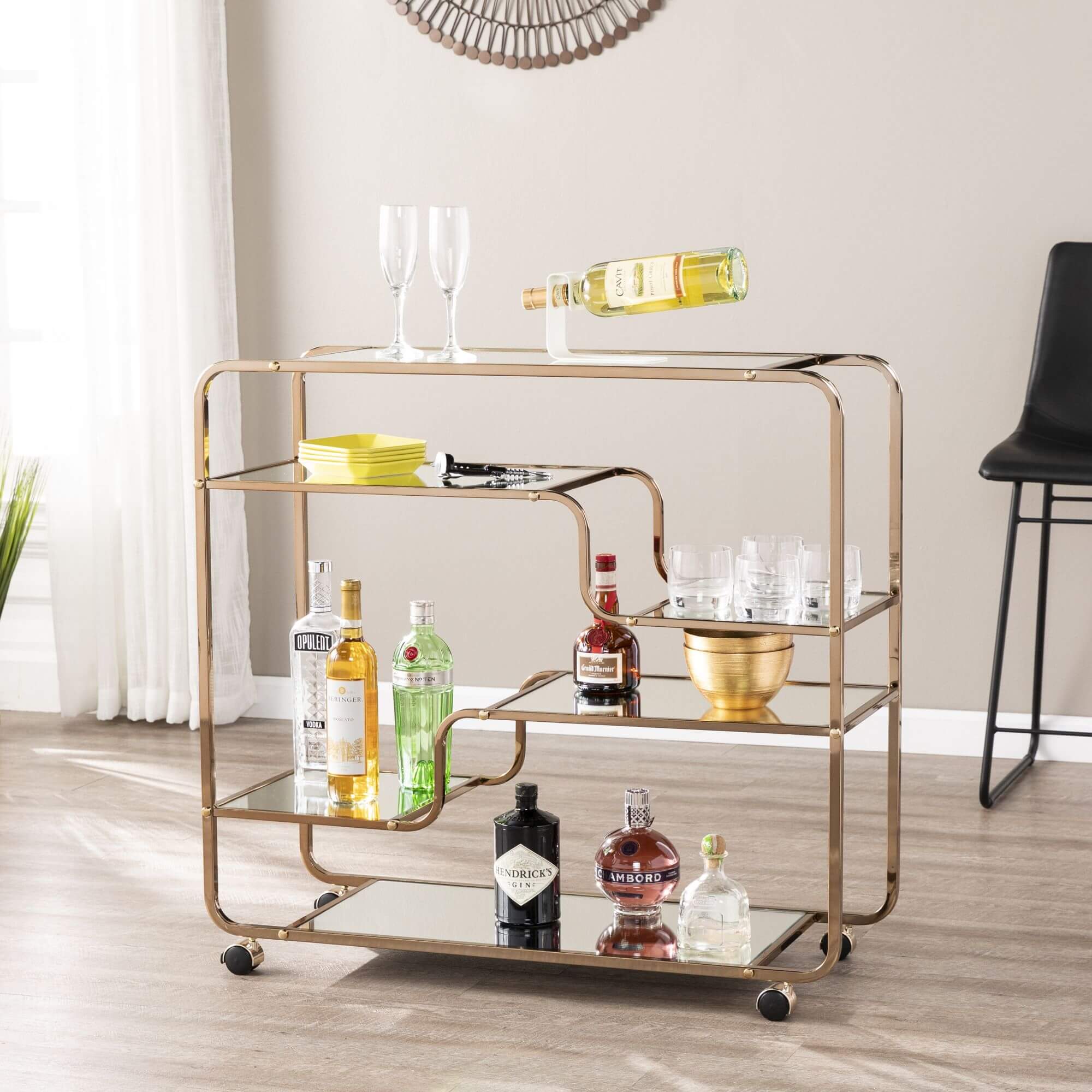 SEI - Maylynn Art Deco Mirrored Bar Cart | Couches.com