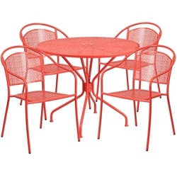 Commercial Grade 35.25" Round Indoor-Outdoor Steel Patio Table Set with 4 Round Back Chairs 