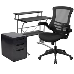 Black Desk, Chair, Cabinet Set