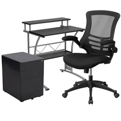 Black Desk, Chair, Cabinet Set