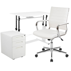 White Desk, Chair, Cabinet Set