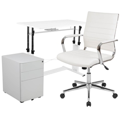 White Desk, Chair, Cabinet Set