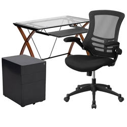 Black Desk, Chair, Cabinet Set