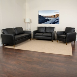 Black 3 Piece Leather Sofa Set