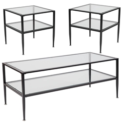 3 Piece Glass Shelf Table Set