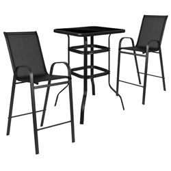 3PC Glass Bar Patio Table Set