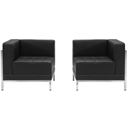 Black Leather Corner Chair,2PC