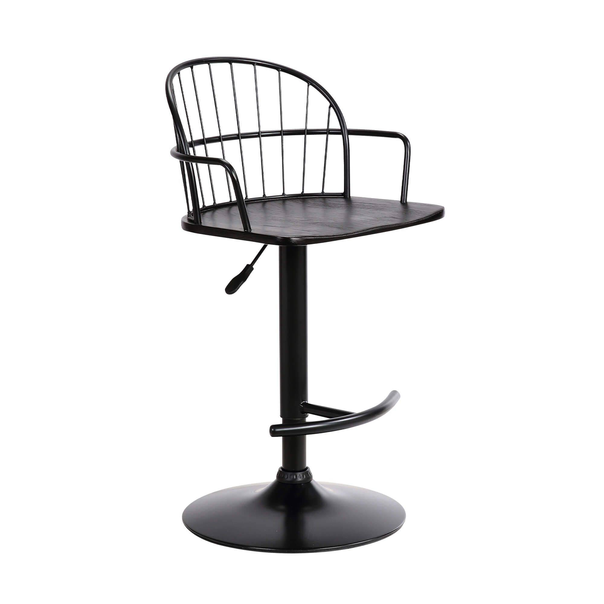 Edward Adjustable Black Wood and Metal Barstool