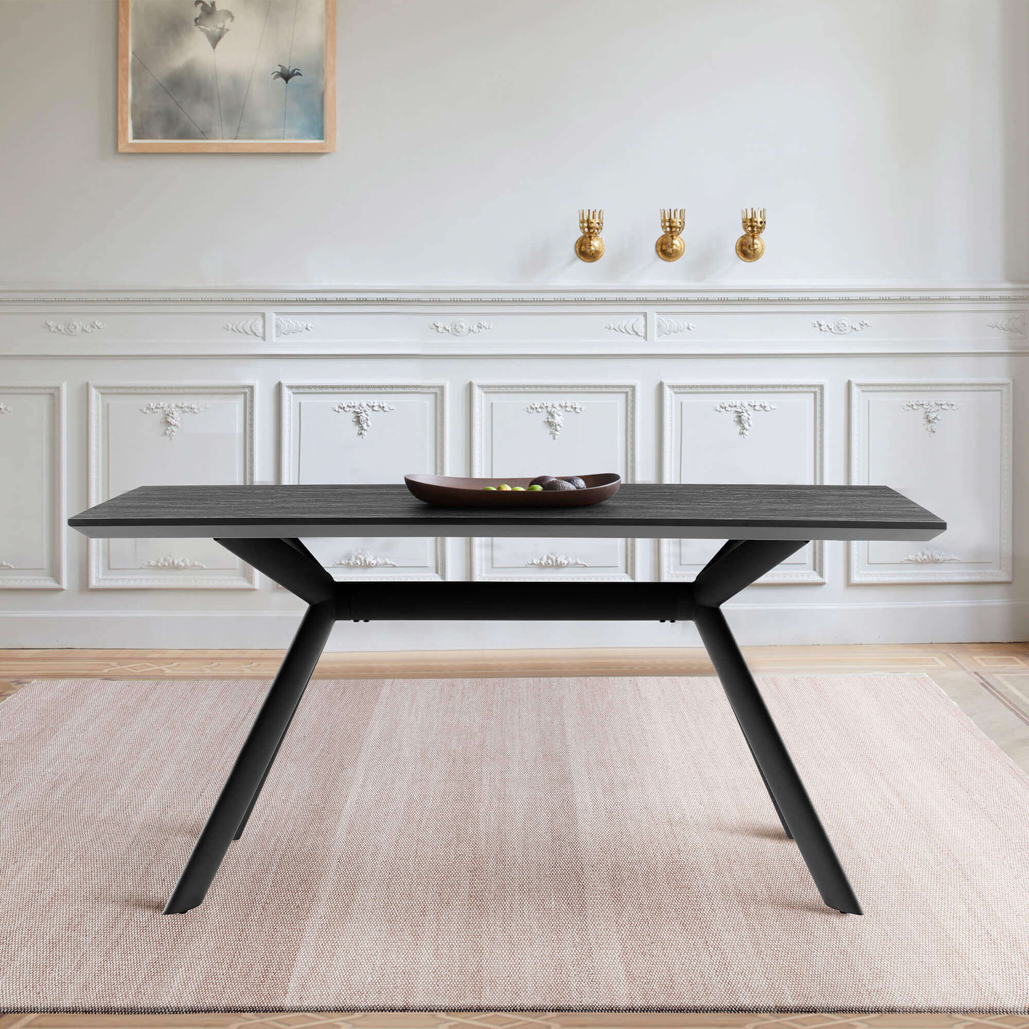 Margot Dark Gray Rectangular Dining Table with Black Finish