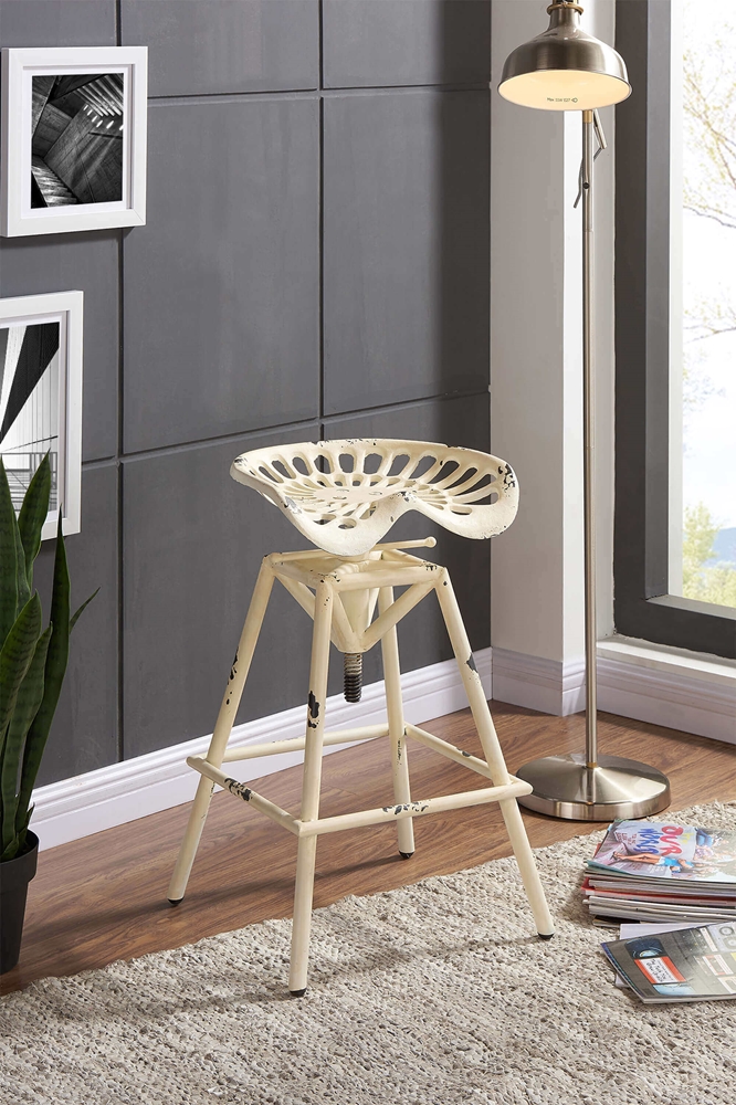 Osbourne Adjustable Industrial Metal Barstool in Antique White finish