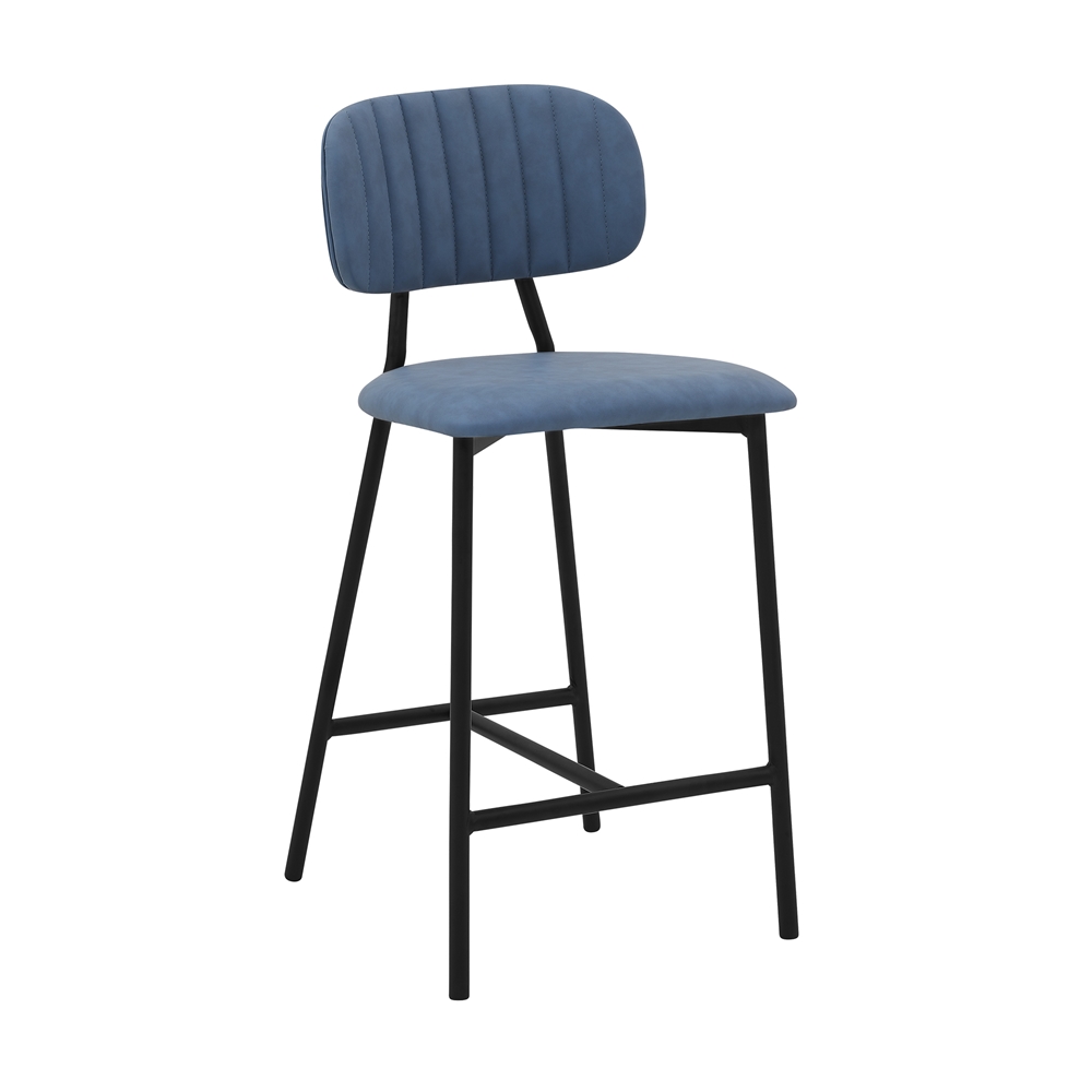 Rococo 26" Blue Faux Leather and Metal Counter Height Bar Stool