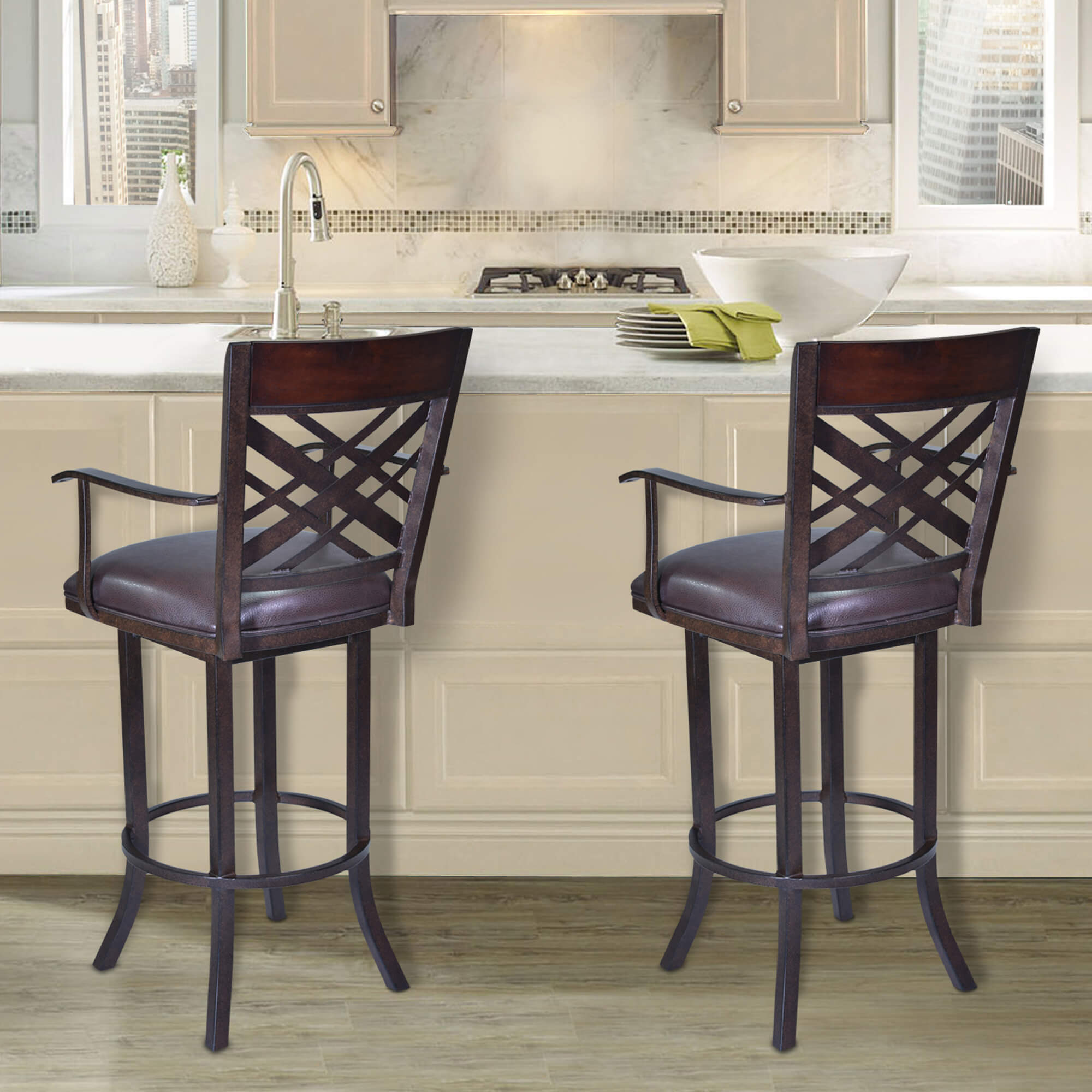 Tahiti 26" Barstool in Auburn Bay finish with Brown Pu upholstery