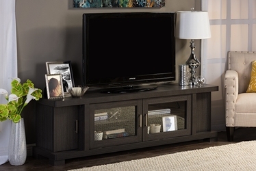 Baxton Studio Viveka 70-Inch Greyish Dark Brown Wood TV Cabinet with 2 Glass Doors and 2 Doors