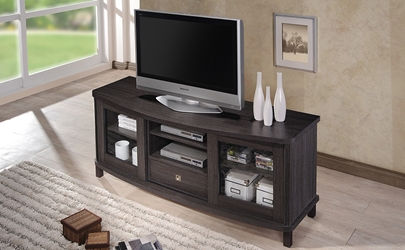 Baxton Studio Walda 60-Inch Greyish Dark Brown Wood TV Cabinet with 2 Sliding Doors and 1 Drawer