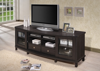 Baxton Studio Walda 70-Inch Greyish Dark Brown Wood TV Cabinet with 2 Sliding Doors and 2 Drawers