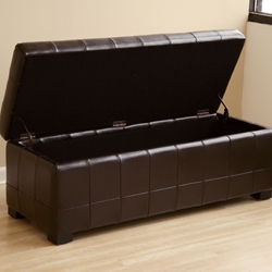 Baxton Studio Dark Brown Full Leather Storage Bench Ottoman with Dimples