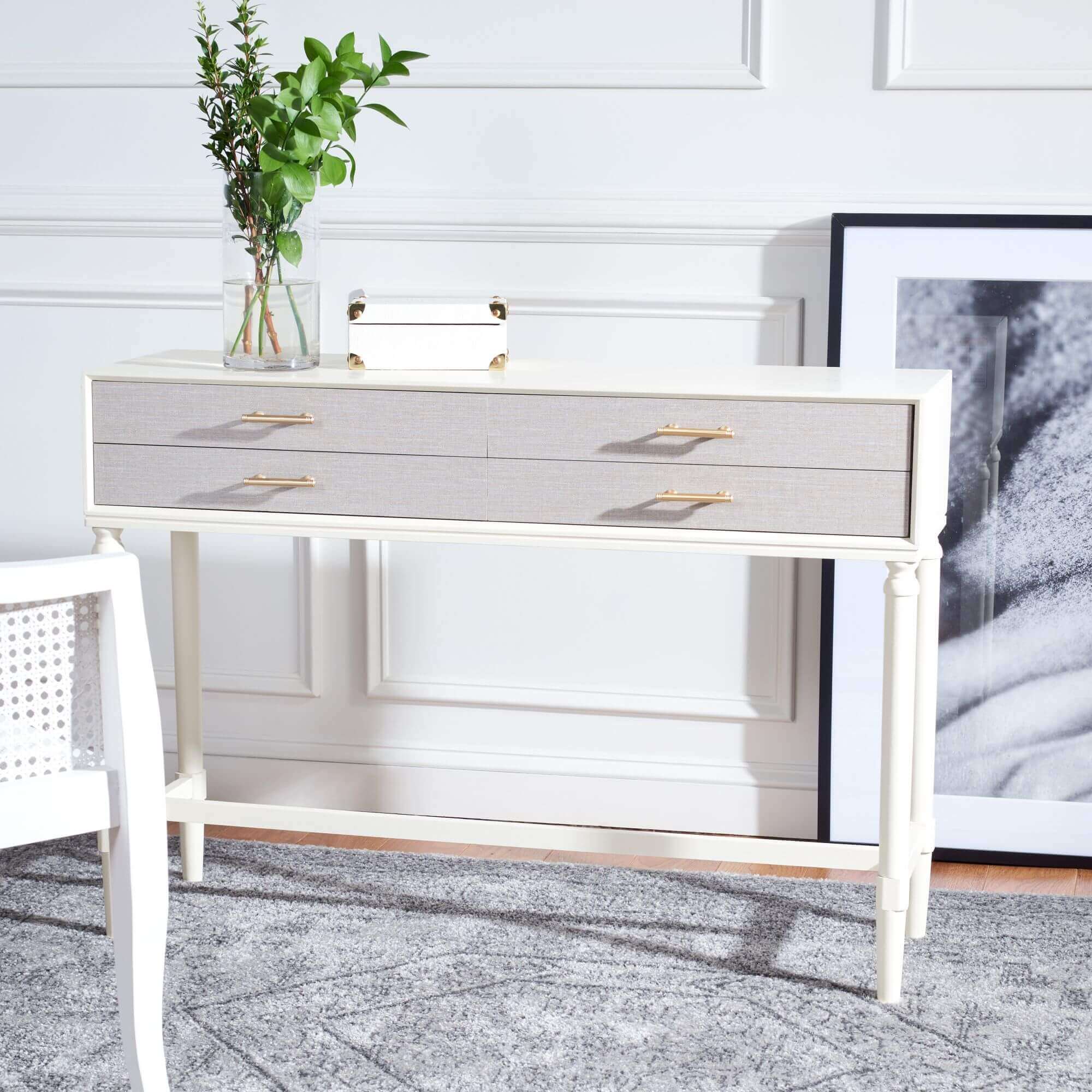 Chandra 4 Drawer Console Table - Distrssed White