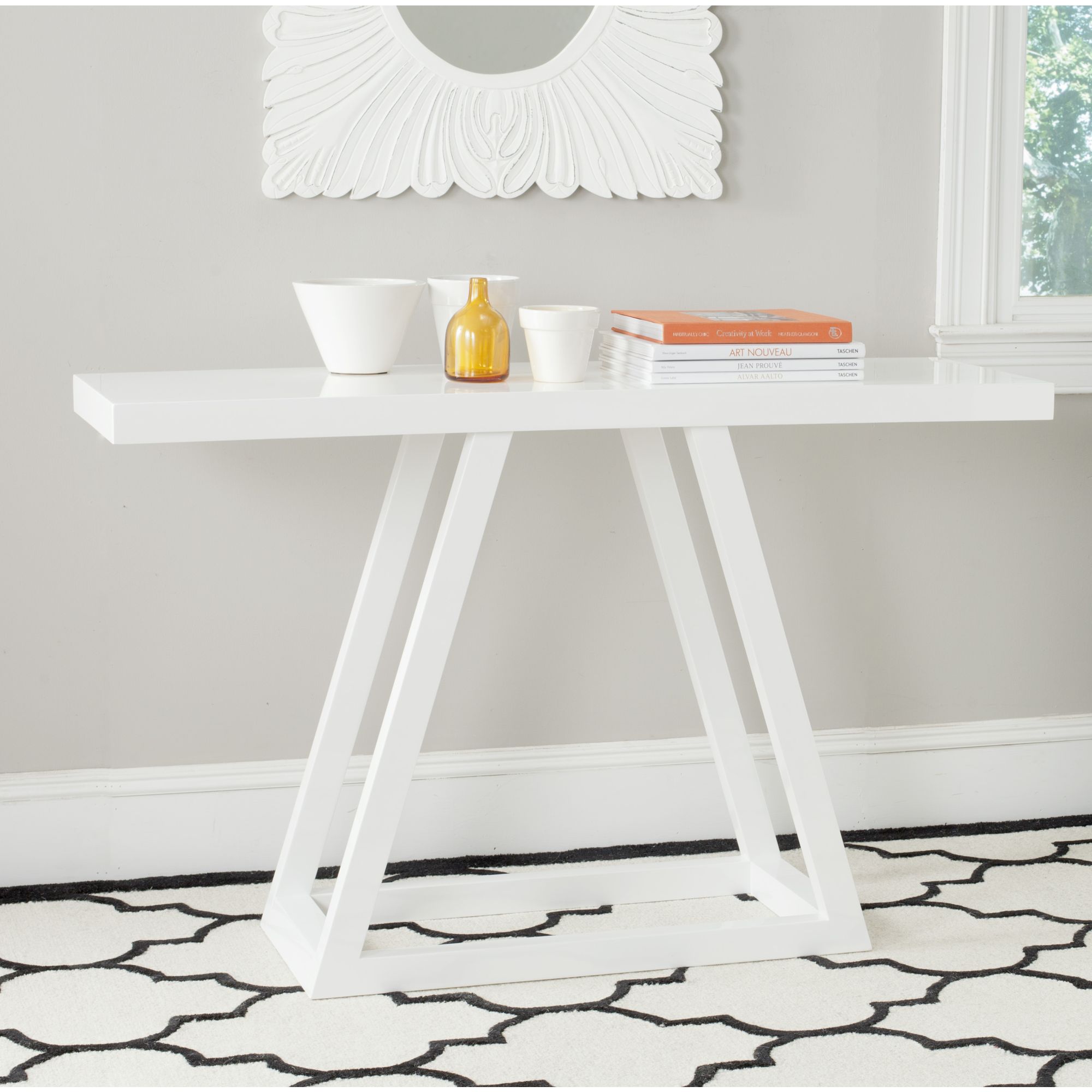 Patti Modern Scandinavian A  Line Lacquer Console - White