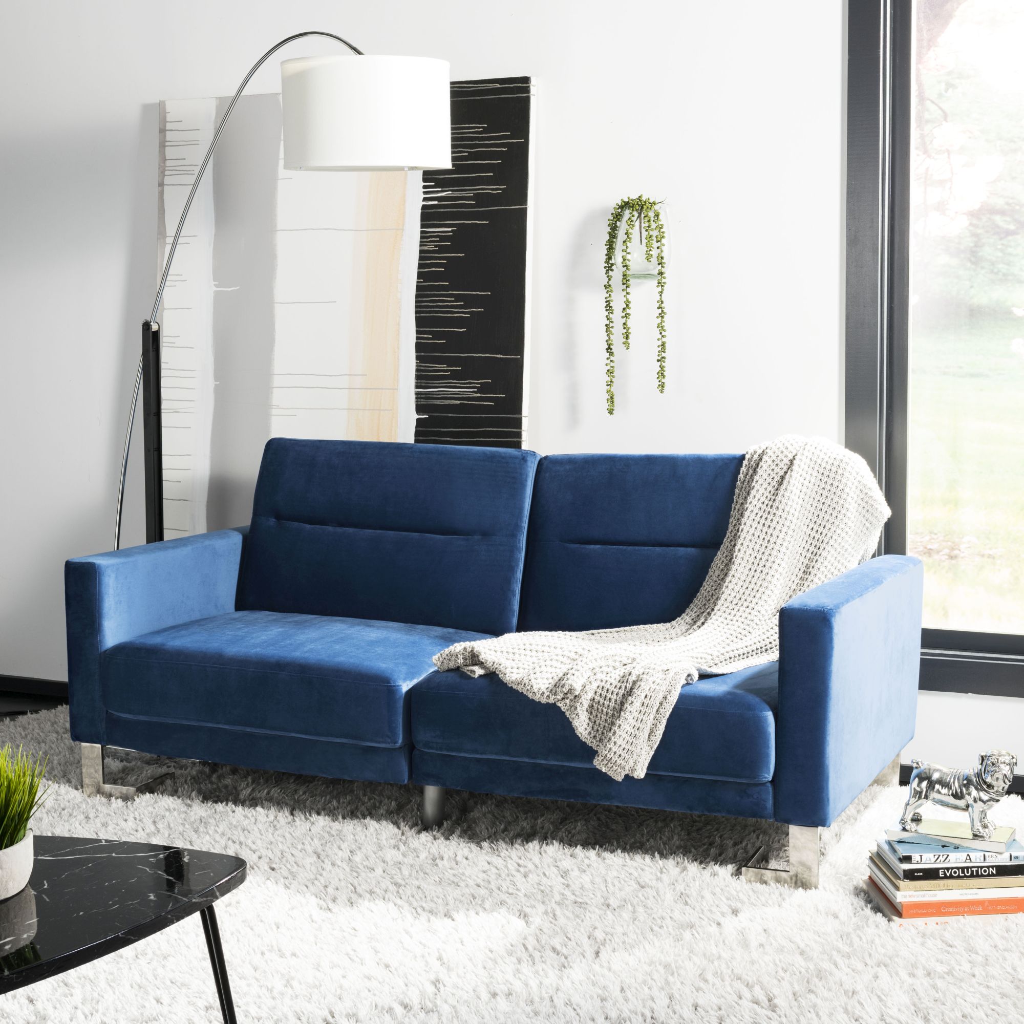 Konrad Foldable Futon Bed - Navy / Steel