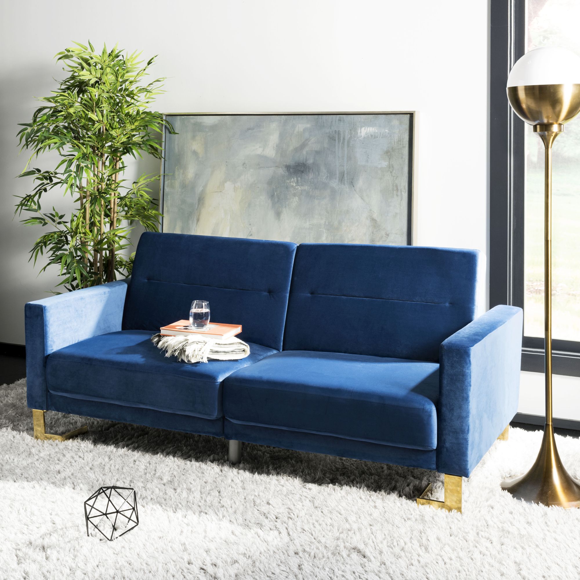 Konrad Foldable Futon Bed - Navy / Brass