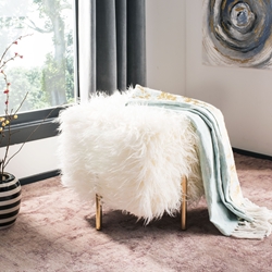 Fulton Faux Fur Square Ottoman - White