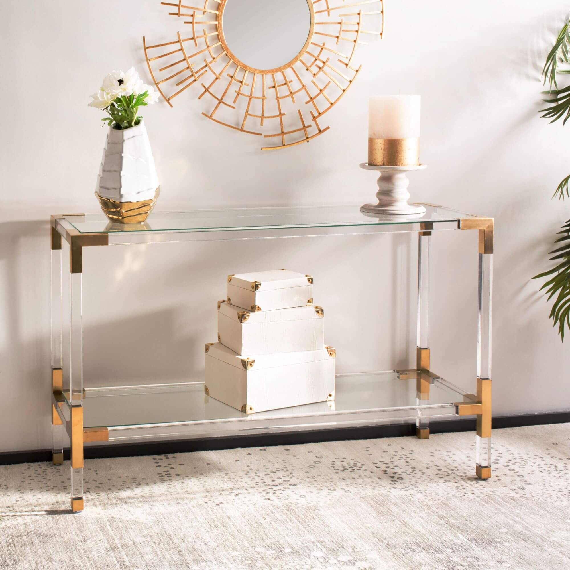 Logan Acrylic Console - Brass