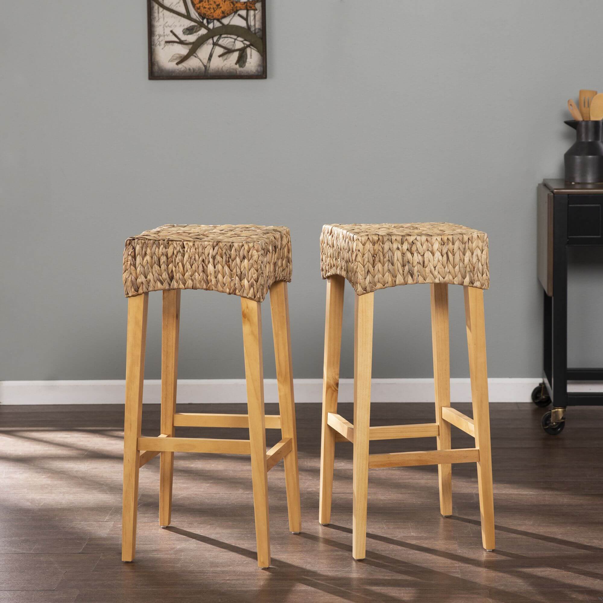 Kalzeta Pair of Natural Bar Height Stools