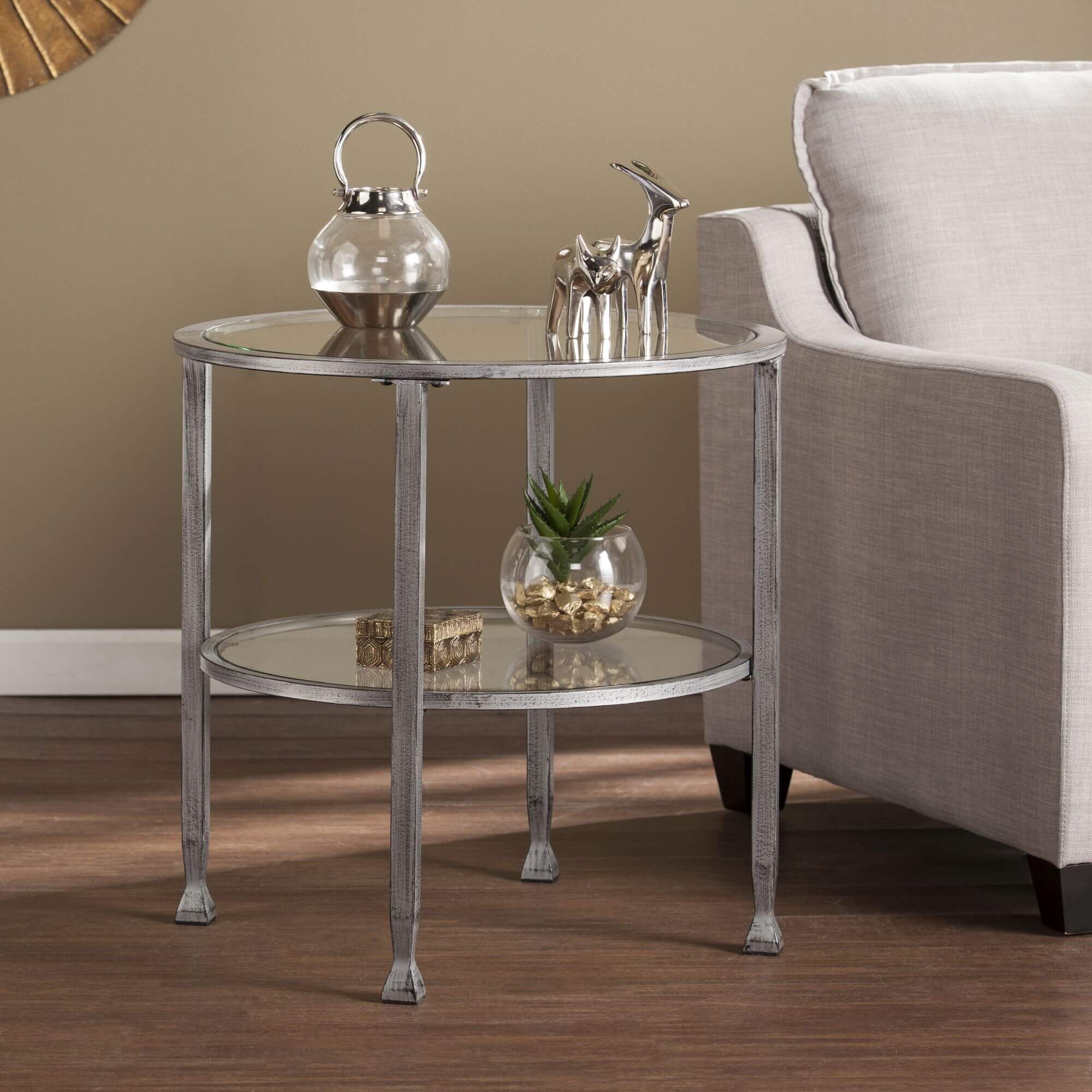 Jaymes Metal/Glass Round End Table - Silver