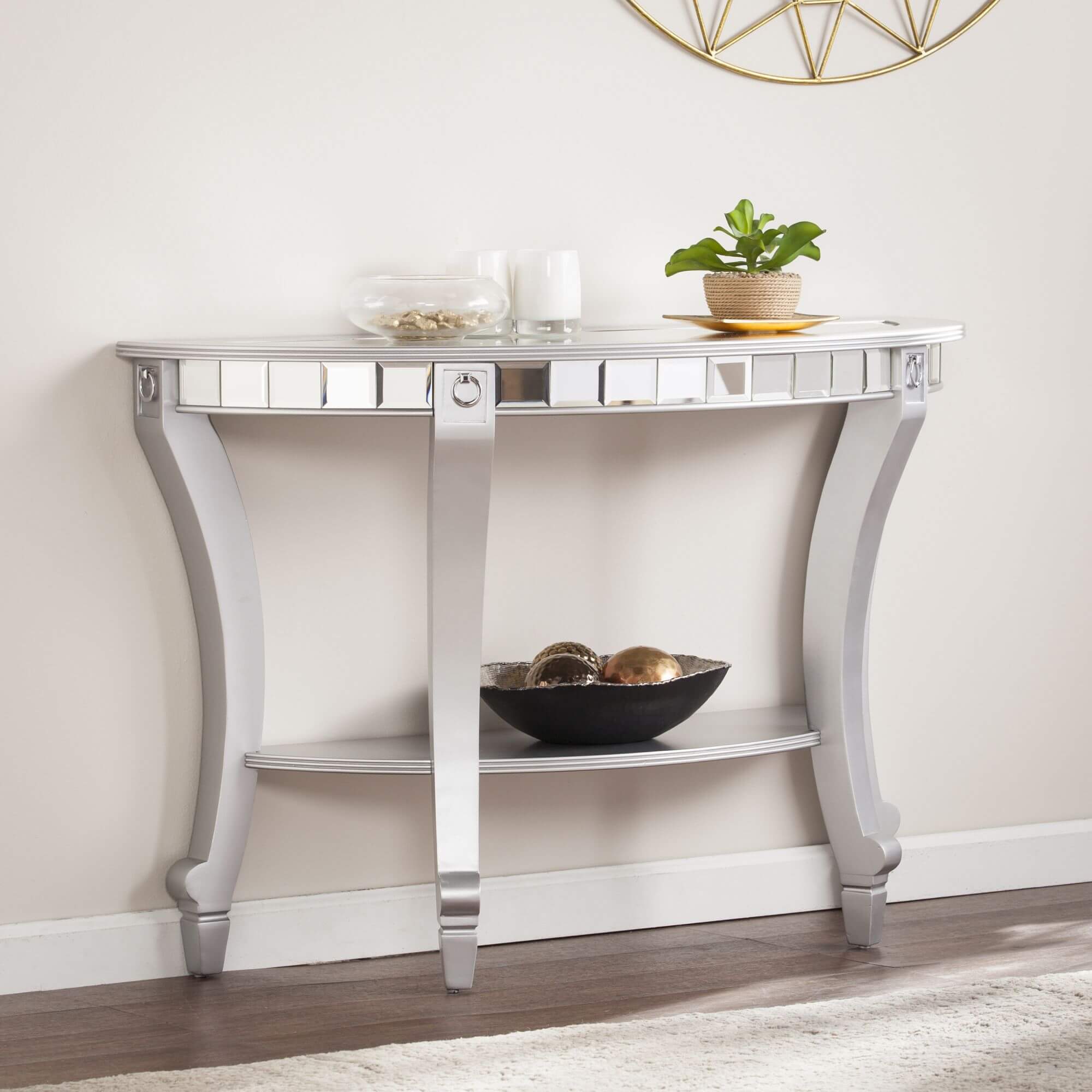 Lindsay Mirrored Demilune Console Table