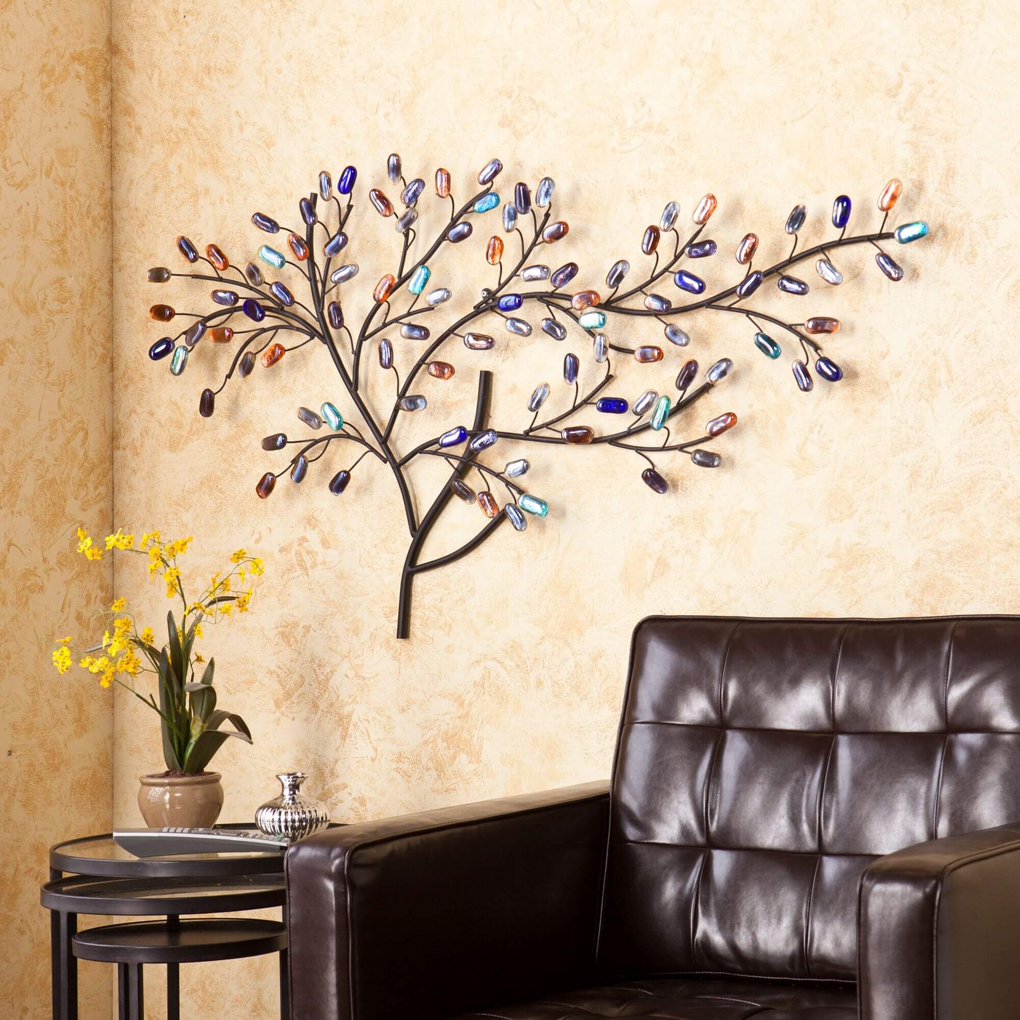 Brenchan Metal/Glass Tree Wall Sculpture