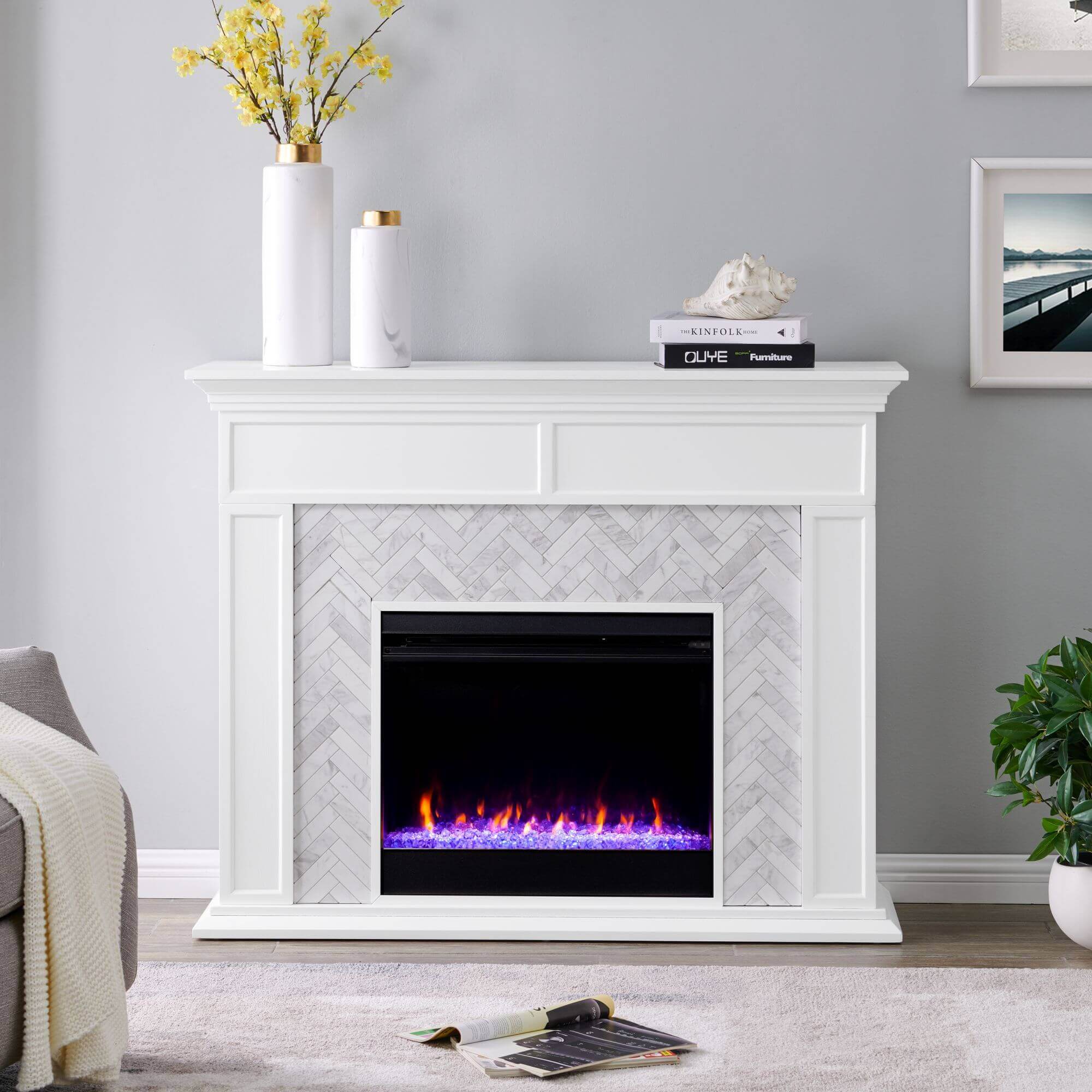 Torlington Color Changing Marble Tiled Fireplace