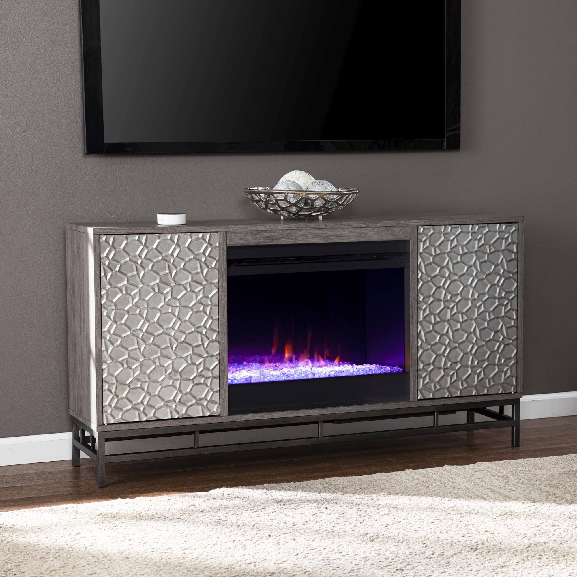 Hollesborne Color Changing Fireplace with Media Storage