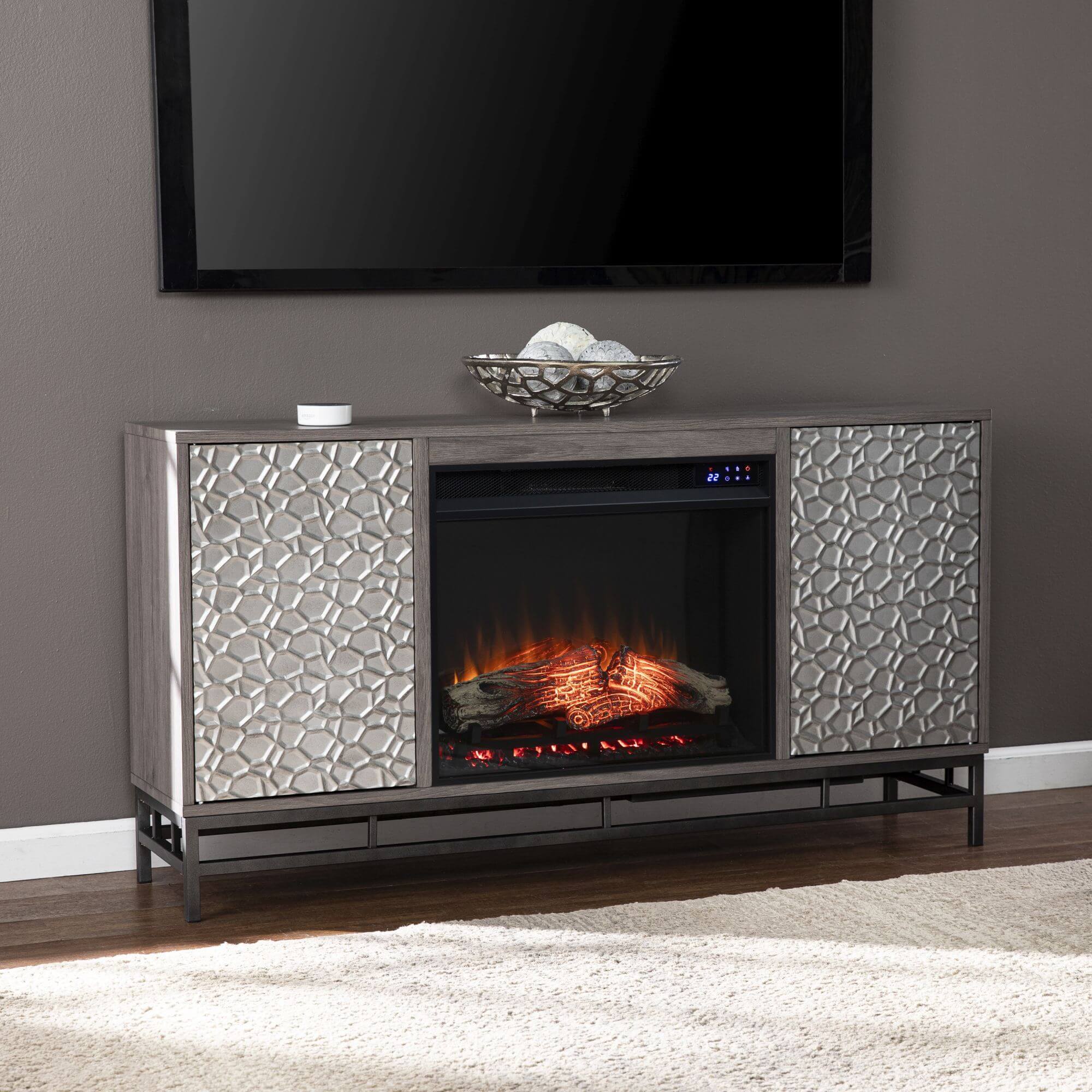 Hollesborne Touch Screen Electric Fireplace with Media Storage