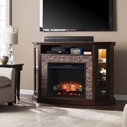 Redden Corner Convertible Touch Screen Electric Fireplace with Storage – Espresso