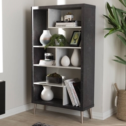 Baxton Studio Atlantic Modern and Contemporary Dark Brown and Light Grey Two-Tone Finished Wood Display Shelf