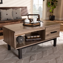 Baxton Studio Arend Modern and Contemporary Two-Tone Oak Brown and Black Wood 1-Drawer Coffee Table