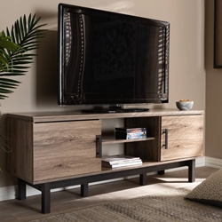 Baxton Studio Arend Modern and Contemporary Two-Tone Oak and Ebony Wood 2-Door TV Stand